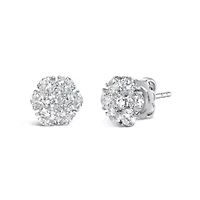 Lab Created 14K White Gold 1 3/4 Ct Lab Grown Diamond Floral Cluster Composite Stud Earring