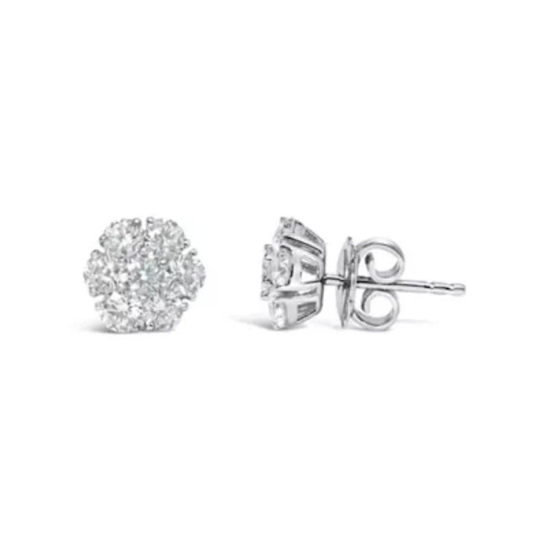 Lab Created 14K White Gold 1 3/4 Ct Lab Grown Diamond Floral Cluster Composite Stud Earring