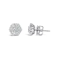 Lab Created 14K White Gold 1 3/4 Ct Lab Grown Diamond Floral Cluster Composite Stud Earring