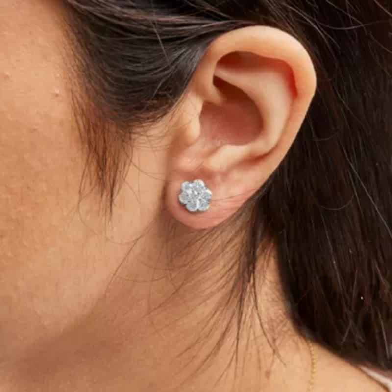 Lab Created 14K White Gold 1 3/4 Ct Lab Grown Diamond Floral Cluster Composite Stud Earring