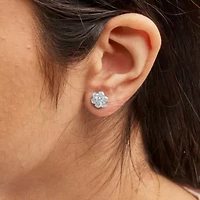 Lab Created 14K White Gold 1 3/4 Ct Lab Grown Diamond Floral Cluster Composite Stud Earring