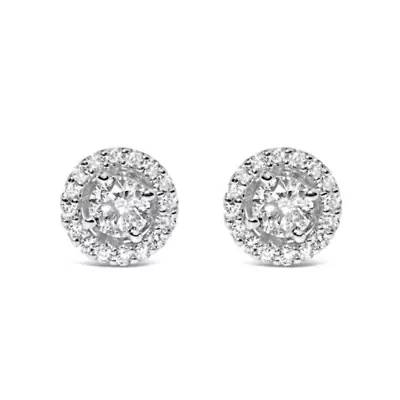 Lab Created 14K White Gold 3/4 Ct Lab Grown Diamond Solitaire With Halo Stud Earrings