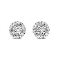 Lab Created 14K White Gold 3/4 Ct Lab Grown Diamond Solitaire With Halo Stud Earrings