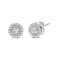 Lab Created 14K White Gold 3/4 Ct Lab Grown Diamond Solitaire With Halo Stud Earrings