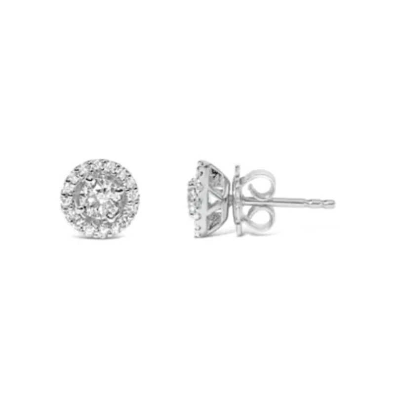 Lab Created 14K White Gold 3/4 Ct Lab Grown Diamond Solitaire With Halo Stud Earrings