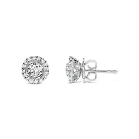 Lab Created 14K White Gold 3/4 Ct Lab Grown Diamond Solitaire With Halo Stud Earrings