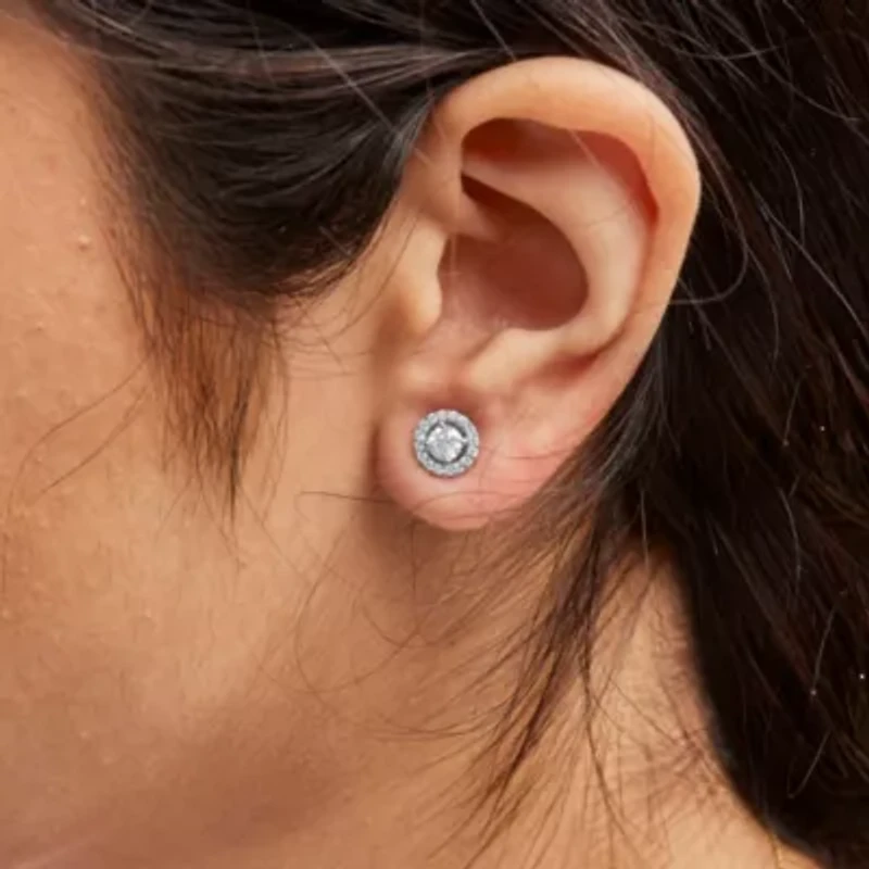 Lab Created 14K White Gold 3/4 Ct Lab Grown Diamond Solitaire With Halo Stud Earrings
