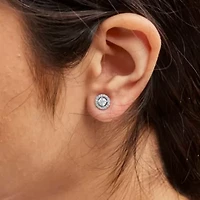 Lab Created 14K White Gold 3/4 Ct Lab Grown Diamond Solitaire With Halo Stud Earrings