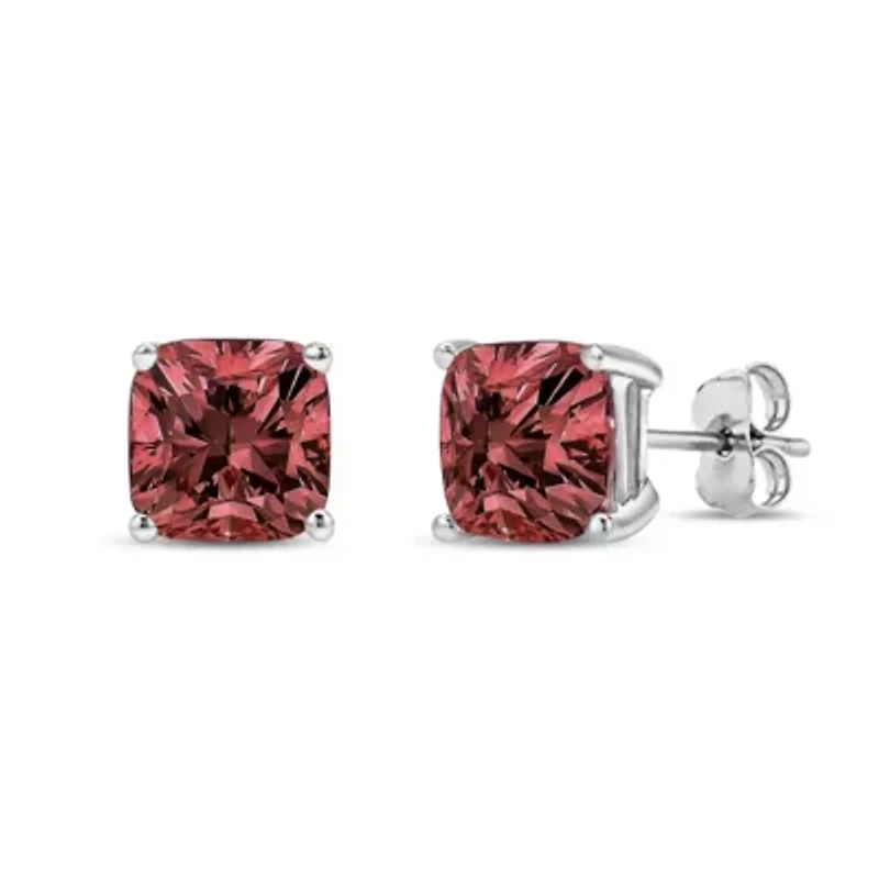 Lab Created 14K White Gold 1/2 Ct Lab Grown Pink Cushion Diamond Solitaire Stud Earrings