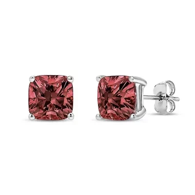 Lab Created 14K White Gold 1/2 Ct Lab Grown Pink Cushion Diamond Solitaire Stud Earrings