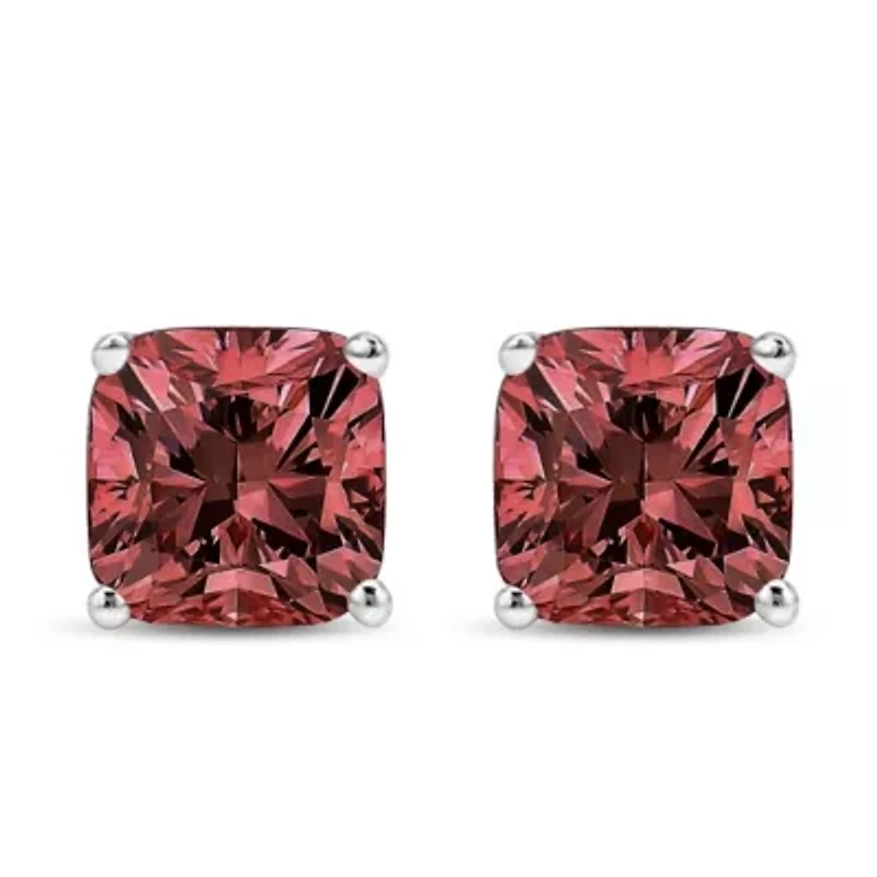 Lab Created 14K White Gold 1/2 Ct Lab Grown Pink Cushion Diamond Solitaire Stud Earrings