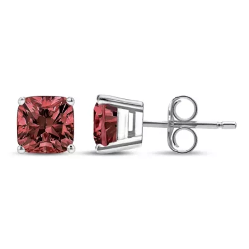 Lab Created 14K White Gold 1/2 Ct Lab Grown Pink Cushion Diamond Solitaire Stud Earrings