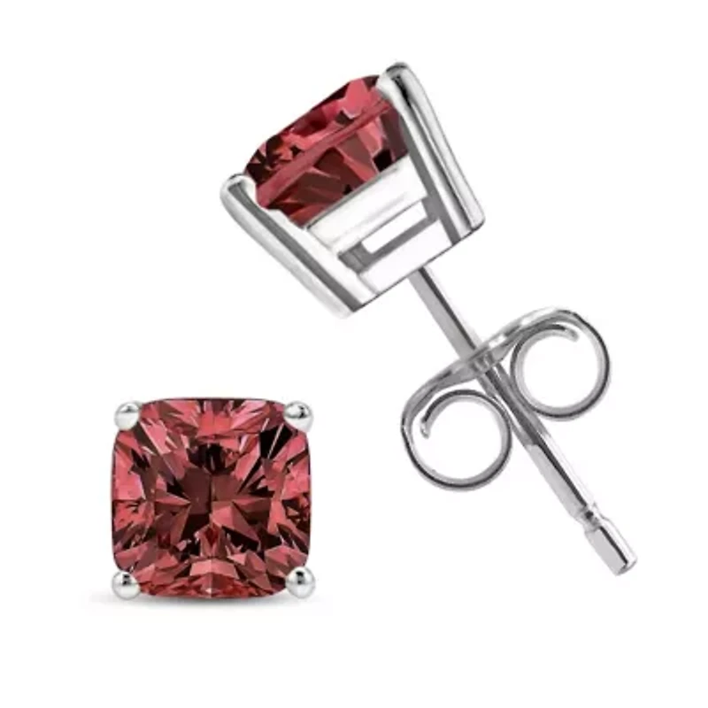 Lab Created 14K White Gold 1/2 Ct Lab Grown Pink Cushion Diamond Solitaire Stud Earrings
