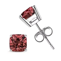 Lab Created 14K White Gold 1/2 Ct Lab Grown Pink Cushion Diamond Solitaire Stud Earrings