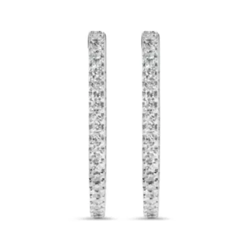 14K White Gold 1.0 Ct Princess Diamond Inside Out Hoop Earrings - 23 MM