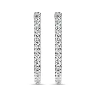 14K White Gold 1.0 Ct Princess Diamond Inside Out Hoop Earrings - 23 MM