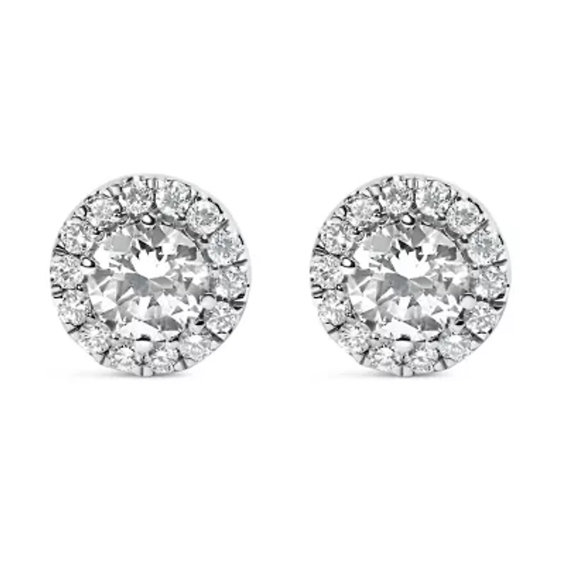 Lab Created 14K White Gold 1.0 Ct Round Lab-Grown Diamond Halo Stud Earrings
