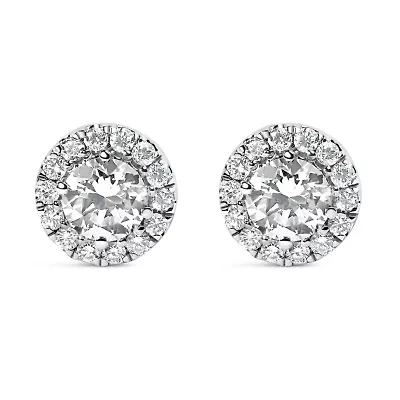 Lab Created 14K White Gold 1.0 Ct Round Lab-Grown Diamond Halo Stud Earrings