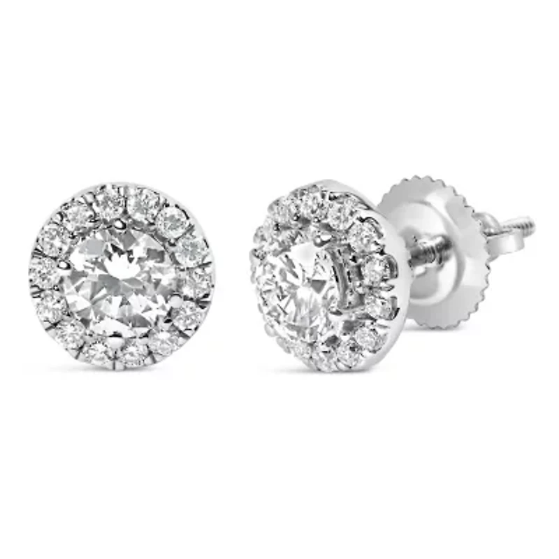 Lab Created 14K White Gold 1.0 Ct Round Lab-Grown Diamond Halo Stud Earrings