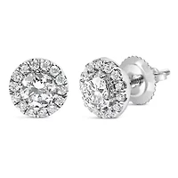 Lab Created 14K White Gold 1.0 Ct Round Lab-Grown Diamond Halo Stud Earrings
