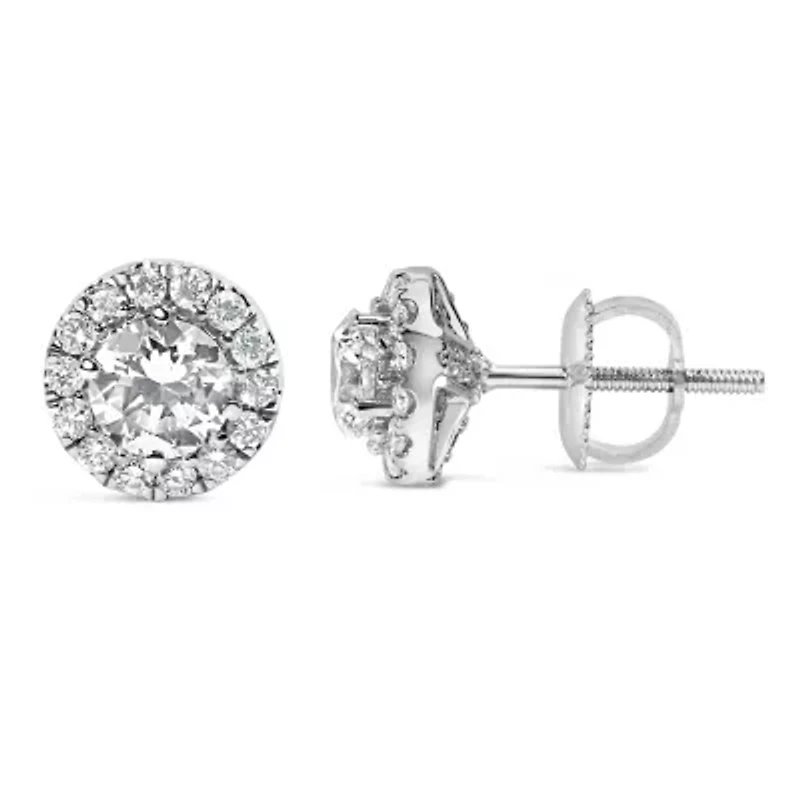 Lab Created 14K White Gold 1.0 Ct Round Lab-Grown Diamond Halo Stud Earrings