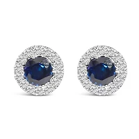 Lab Created 14K White Gold 3.0 Cttw Lab-Grown Diamond Halo Stud Earrings