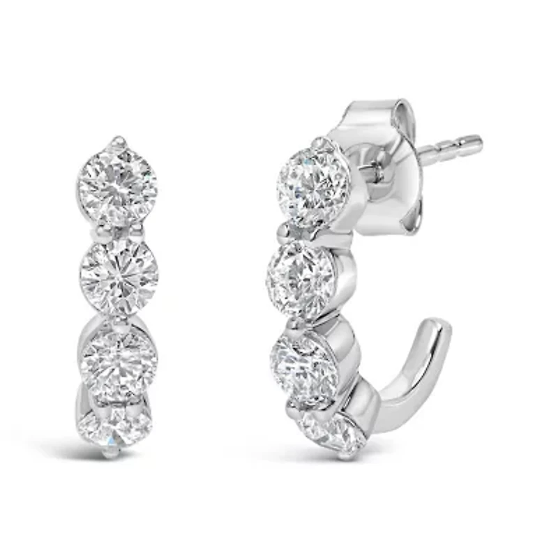 Lab Created 14K White Gold 1 1/4 Cttw Round Lab Grown Diamonds 5 Stone Open Hoop Stud Earrings