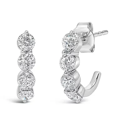 Lab Created 14K White Gold 1 1/4 Cttw Round Lab Grown Diamonds 5 Stone Open Hoop Stud Earrings