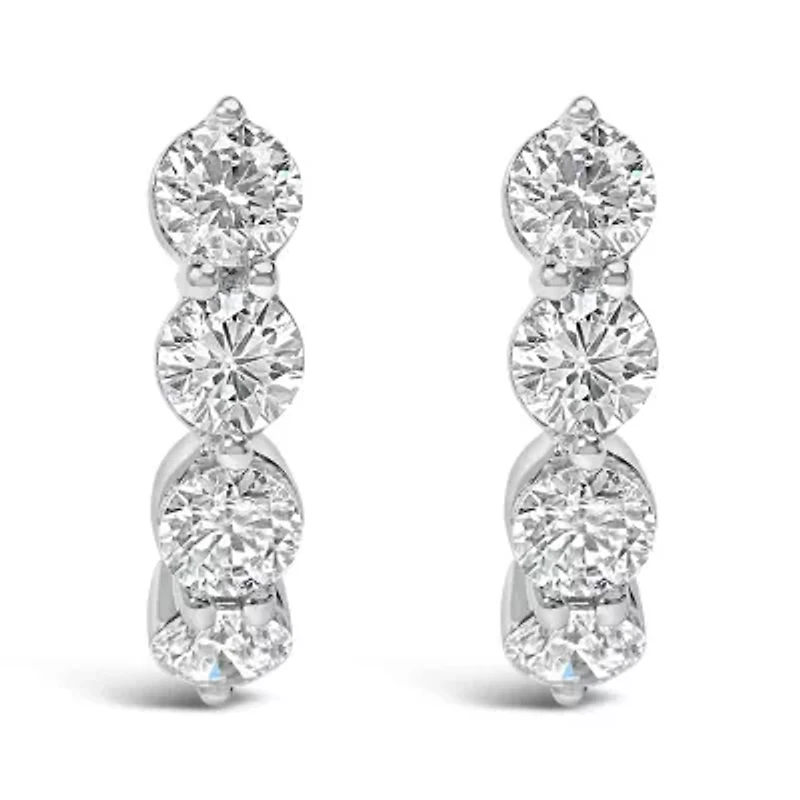 Lab Created 14K White Gold 1 1/4 Cttw Round Lab Grown Diamonds 5 Stone Open Hoop Stud Earrings