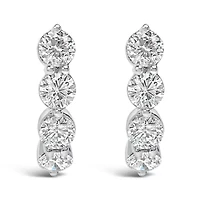 Lab Created 14K White Gold 1 1/4 Cttw Round Lab Grown Diamonds 5 Stone Open Hoop Stud Earrings