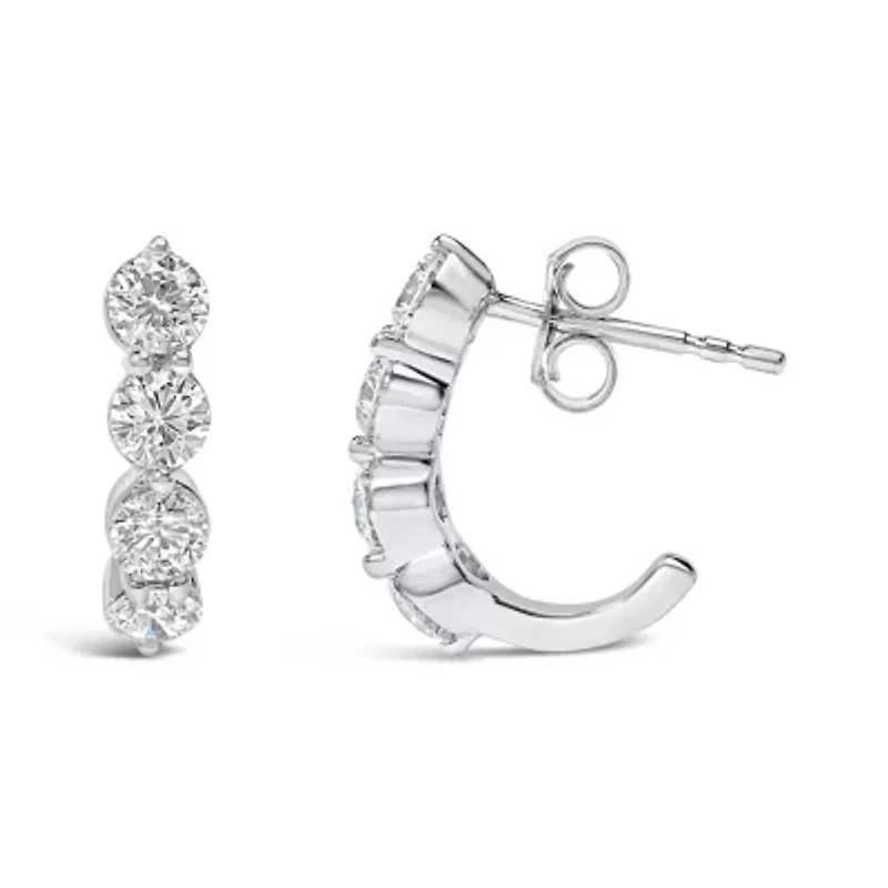 Lab Created 14K White Gold 1 1/4 Cttw Round Lab Grown Diamonds 5 Stone Open Hoop Stud Earrings