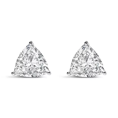 Lab Created 14K White Gold 1.0 Ct Trillion Lab Grown Diamond 3-Prong Solitaire Stud Earrings
