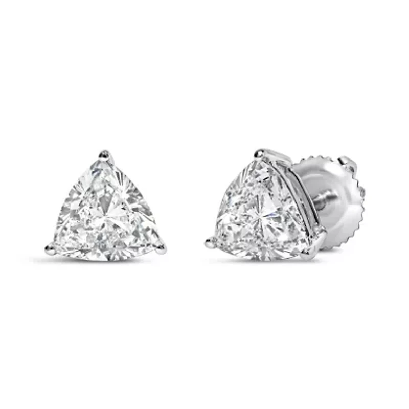 Lab Created 14K White Gold 1.0 Ct Trillion Lab Grown Diamond 3-Prong Solitaire Stud Earrings