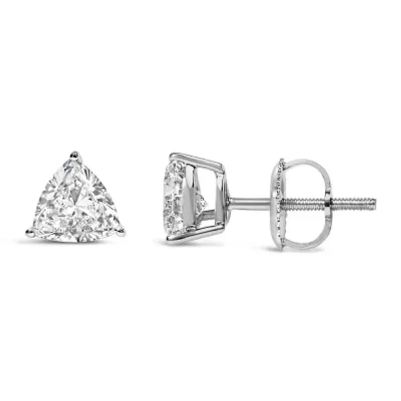 Lab Created 14K White Gold 1.0 Ct Trillion Lab Grown Diamond 3-Prong Solitaire Stud Earrings