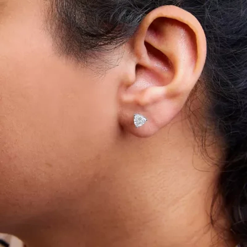 Lab Created 14K White Gold 1.0 Ct Trillion Lab Grown Diamond 3-Prong Solitaire Stud Earrings
