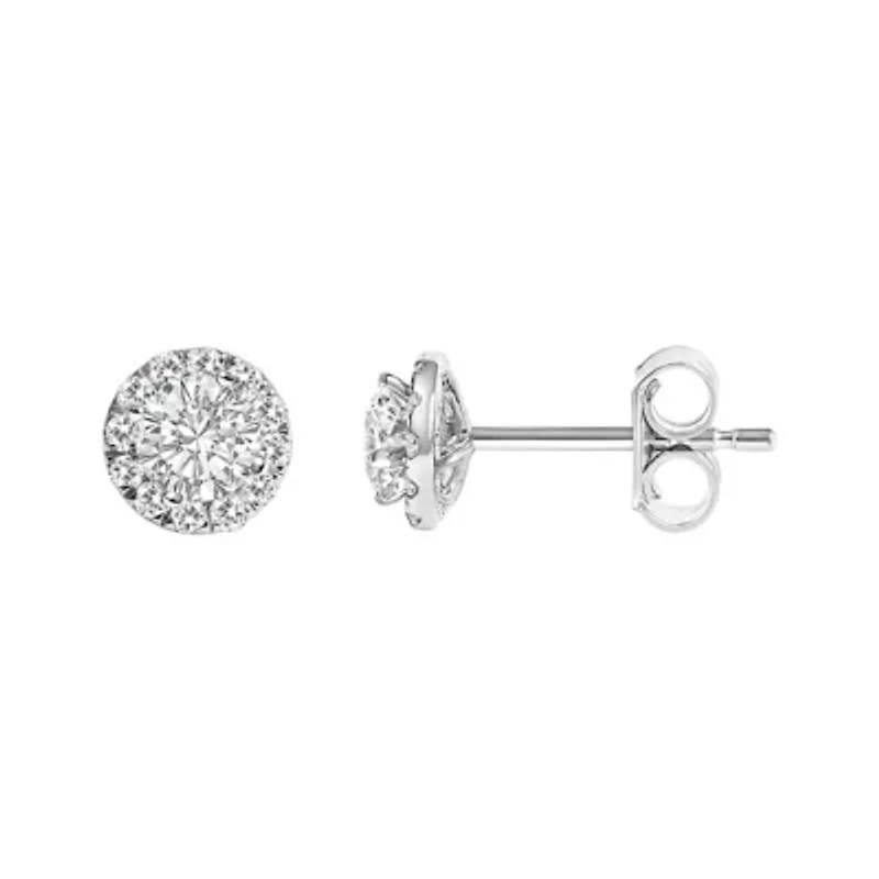 Lab Created 14K White Gold 1/2 Ct Lab-Grown Diamond Halo Stud Earring