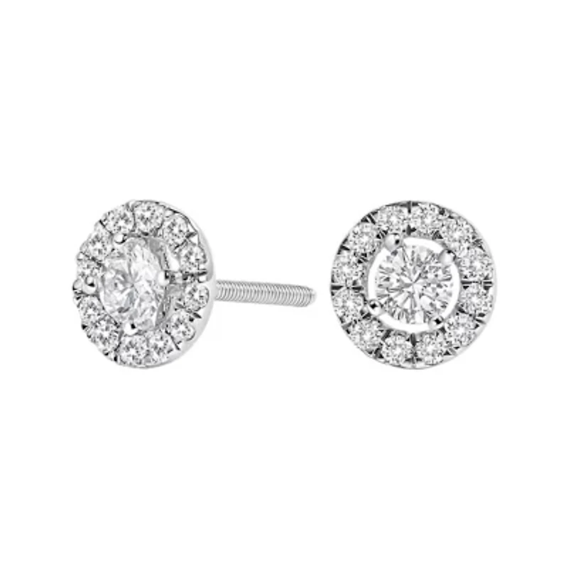 Lab Created 14K White Gold 3/4 Ct Lab-Grown Diamond Floating Halo Stud Earring