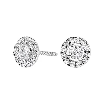 Lab Created 14K White Gold 3/4 Ct Lab-Grown Diamond Floating Halo Stud Earring