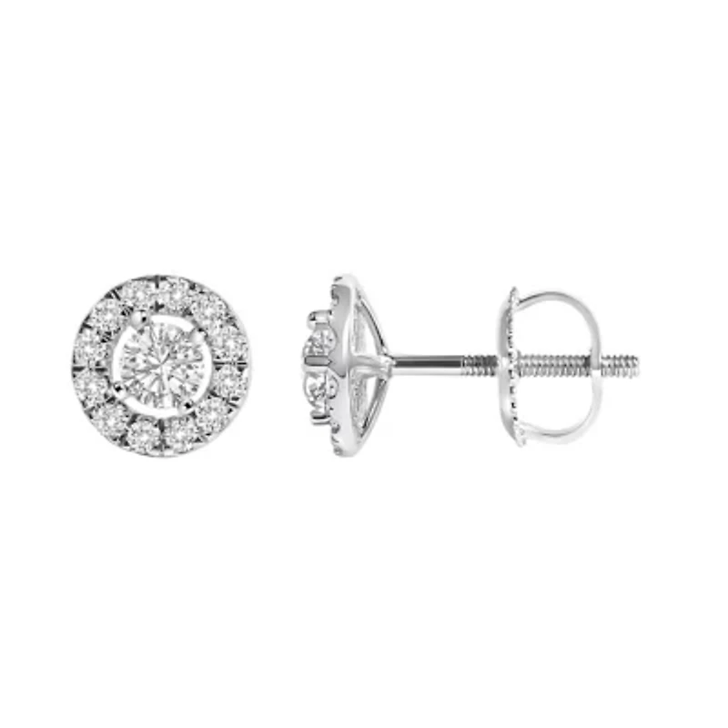 Lab Created 14K White Gold 3/4 Ct Lab-Grown Diamond Floating Halo Stud Earring