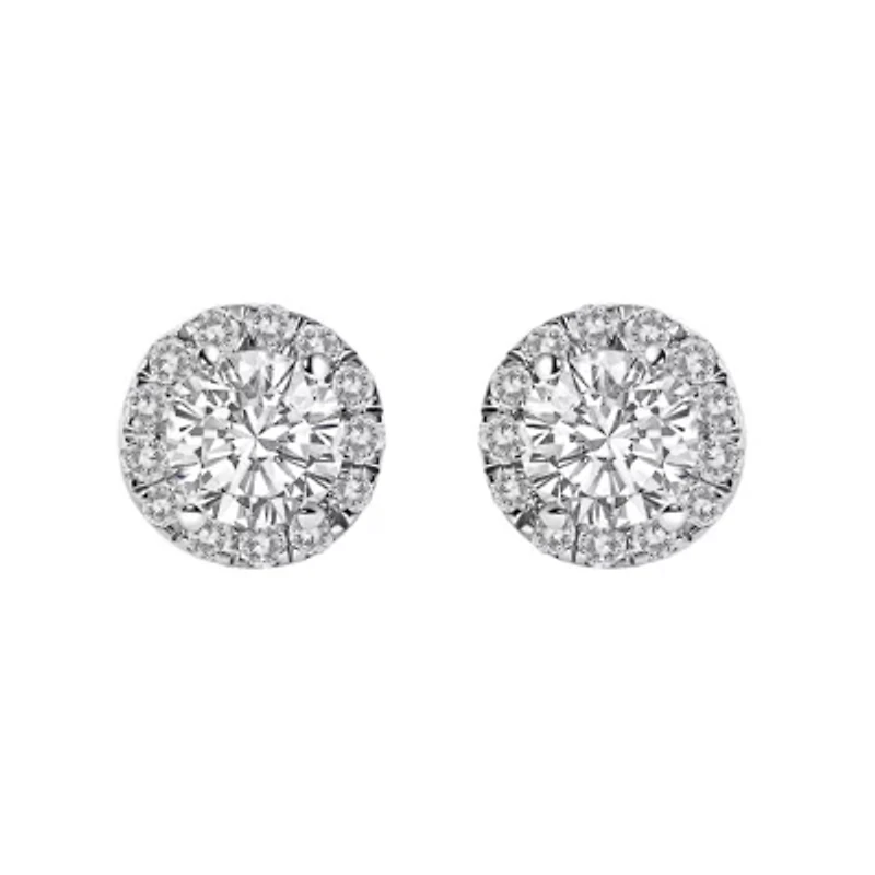 Lab Created 14K White Gold 1.0 Ct Lab-Grown Diamond Halo Stud Earring