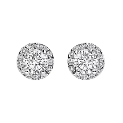 Lab Created 14K White Gold 1.0 Ct Lab-Grown Diamond Halo Stud Earring