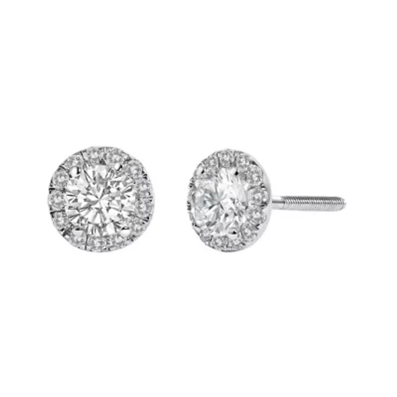 Lab Created 14K White Gold 1.0 Ct Lab-Grown Diamond Halo Stud Earring