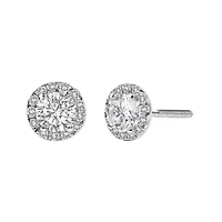 Lab Created 14K White Gold 1.0 Ct Lab-Grown Diamond Halo Stud Earring
