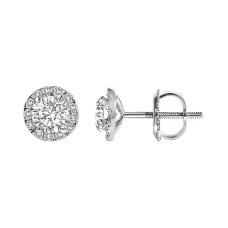 Lab Created 14K White Gold 1.0 Ct Lab-Grown Diamond Halo Stud Earring