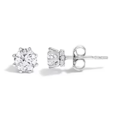 Lab Created 14K White Gold 1.0 Ct Lab-Grown Diamond 8 Prong Hidden Halo Stud Earrings
