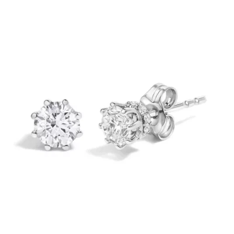 Lab Created 14K White Gold 1.0 Ct Lab-Grown Diamond 8 Prong Hidden Halo Stud Earrings