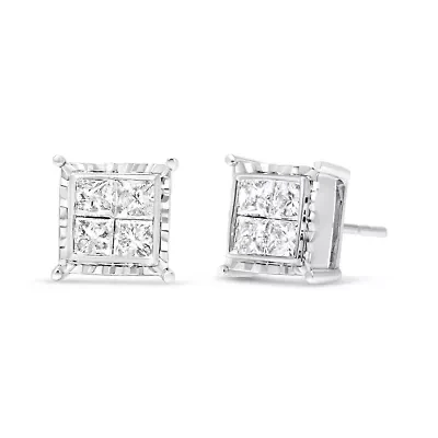 Lab Created 14K White Gold 2.0 Cttw Lab Grown Diamond Wavy Quad Stud Earrings