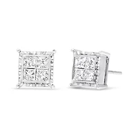 Lab Created 14K White Gold 2.0 Cttw Lab Grown Diamond Wavy Quad Stud Earrings