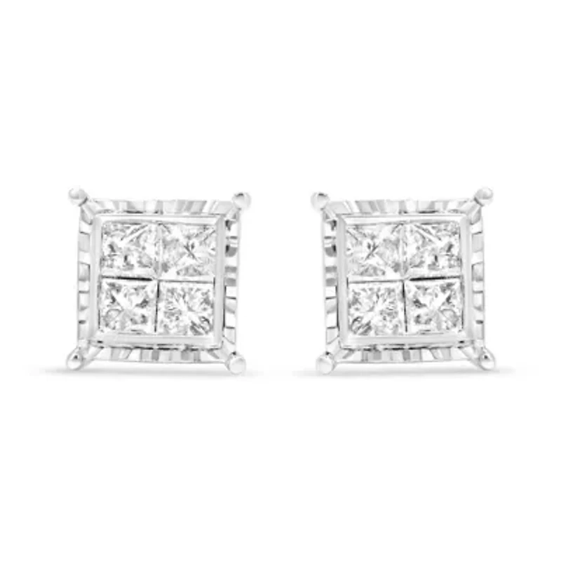 Lab Created 14K White Gold 2.0 Cttw Lab Grown Diamond Wavy Quad Stud Earrings