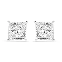 Lab Created 14K White Gold 2.0 Cttw Lab Grown Diamond Wavy Quad Stud Earrings